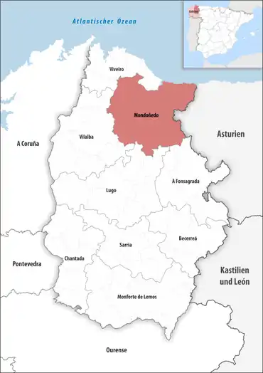 Die Lage des Gerichtsbezirk Mondoñedo in der Provinz Lugo