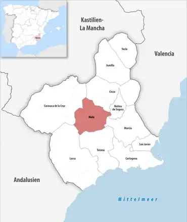 Die Lage des Gerichtsbezirk Mula in der autonomen Gemeinschaft Murcia