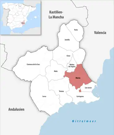 Die Lage des Gerichtsbezirk Murcia in der autonomen Gemeinschaft Murcia