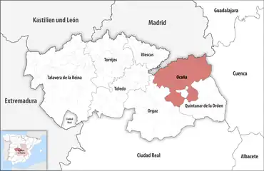 Die Lage des Gerichtsbezirk Ocaña in der Provinz Toledo