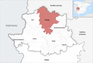 Die Lage des Gerichtsbezirk Plasencia in der Provinz Cáceres