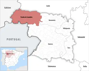 Die Lage des Gerichtsbezirk Puebla de Sanabria in der Provinz Zamora
