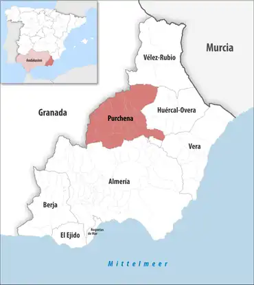 Die Lage des Gerichtsbezirk Purchena in der Provinz Almería