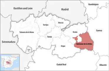 Die Lage des Gerichtsbezirk Quintanar de la Orden in der Provinz Toledo
