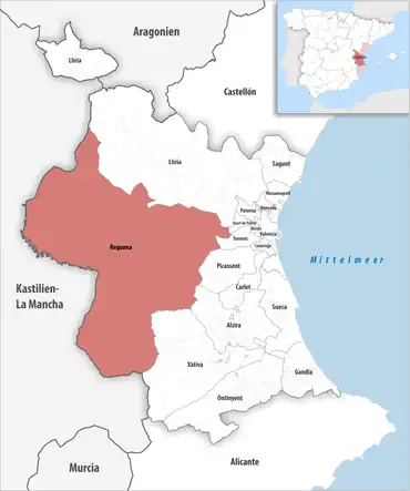 Die Lage des Gerichtsbezirk Requena in der Provinz Valencia