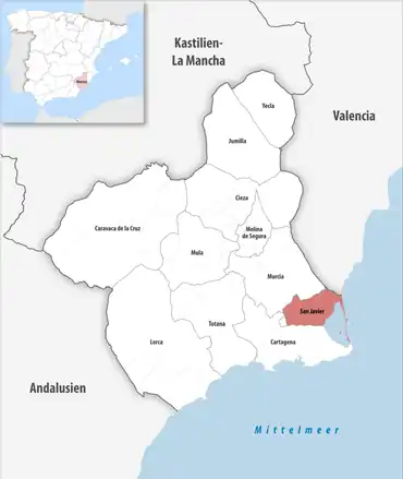 Die Lage des Gerichtsbezirk San Javier in der autonomen Gemeinschaft Murcia