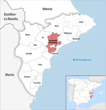 Die Lage des Gerichtsbezirk San Vicente del Raspeig in der Provinz Alicante