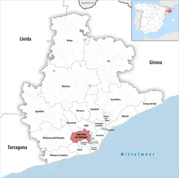 Die Lage des Gerichtsbezirk Sant Feliu de Llobregat in der Provinz Barcelona