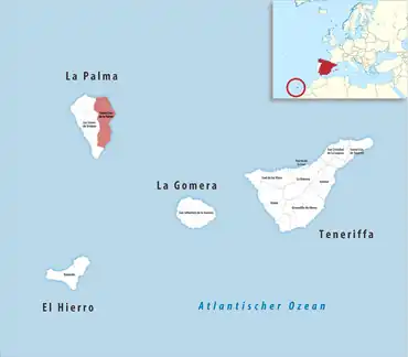 Die Lage des Gerichtsbezirk Santa Cruz de la Palma in der Provinz Santa Cruz de Tenerife