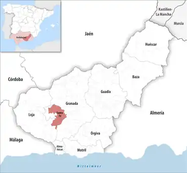 Die Lage des Gerichtsbezirk Santa Fe in der Provinz Granada