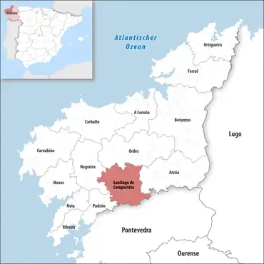 Die Lage des Gerichtsbezirk Santiago de Compostela in der Provinz A Coruña