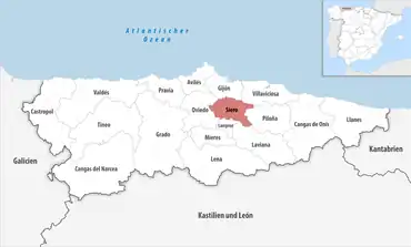 Die Lage des Gerichtsbezirk Siero in der Provinz Asturien