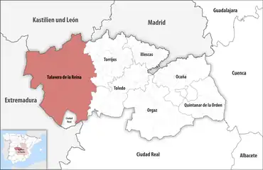Die Lage des Gerichtsbezirk Talavera de la Reina in der Provinz Toledo