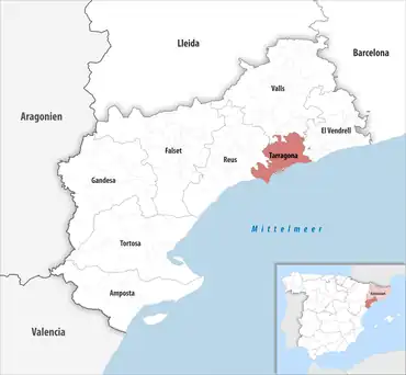 Die Lage des Gerichtsbezirk Tarragona in der Provinz Tarragona