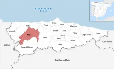 Die Lage des Gerichtsbezirk Tineo in der Provinz Asturien