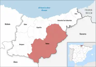 Die Lage des Gerichtsbezirk Tolosa in der Provinz Gipuzkoa