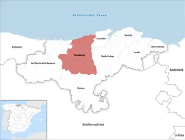 Die Lage des Gerichtsbezirk Torrelavega in der autonomen Gemeinschaft Kantabrien