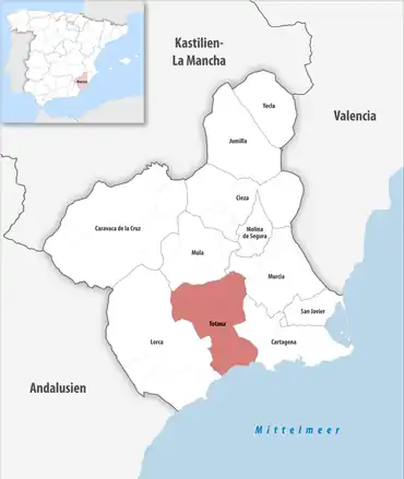 Die Lage des Gerichtsbezirk Totana in der autonomen Gemeinschaft Murcia