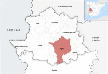 Die Lage des Gerichtsbezirk Trujillo in der Provinz Cáceres