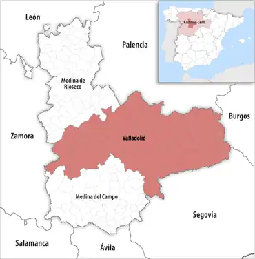 Die Lage des Gerichtsbezirk Valladolid in der Provinz Valladolid