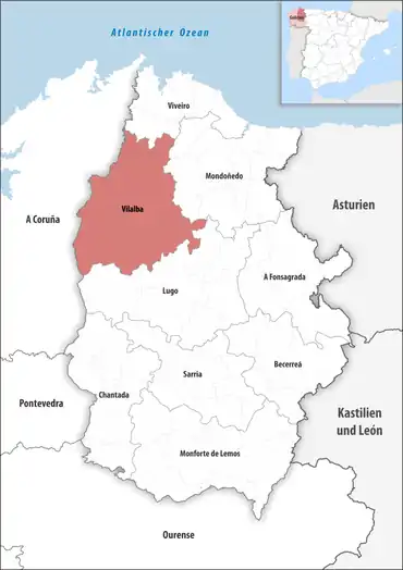Die Lage des Gerichtsbezirk Vilalba in der Provinz Lugo