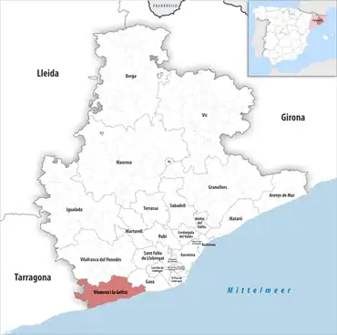 Die Lage des Gerichtsbezirk Vilanova i la Geltrú in der Provinz Barcelona