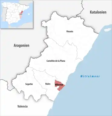 Die Lage des Gerichtsbezirk Villarreal in der Provinz Castellón