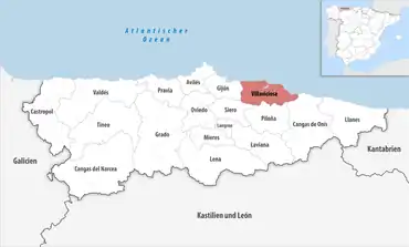 Die Lage des Gerichtsbezirk Villaviciosa in der Provinz Asturien