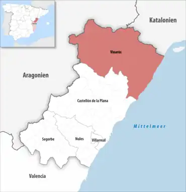 Die Lage des Gerichtsbezirk Vinaròs in der Provinz Castellón