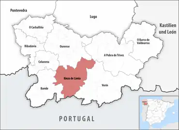 Die Lage des Gerichtsbezirk Xinzo de Limia in der Provinz Ourense