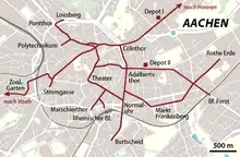 Karte des Streckennetzes der Aachener Pferdebahn