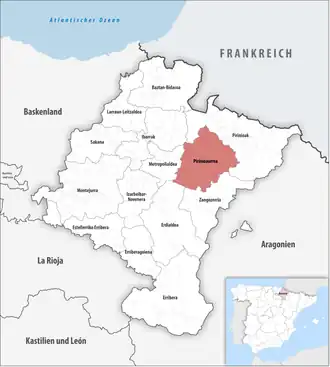 Die Lage der Comarca Pirinioaurrea in der autonomen Gemeinschaft Navarra