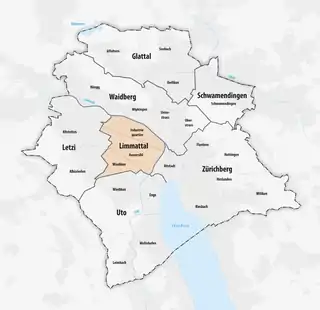 Lage des Schulkreis Limmattal innerhalb der Stadt Zürich