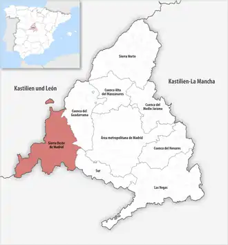 Die Lage der Comarca Sierra Oeste de Madrid in der autonomen Gemeinschaft Madrid