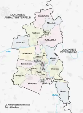 Die Ortschaften von Dessau-Roßlau (anklickbare Karte)