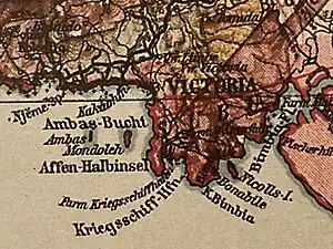 Kartenausschnitt - Deutscher Kolonialatlas, 1910 - die Ambasbucht links im Bild