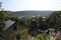 Blick vom Kloster auf am Nordufer des Dnisters gelegene Stadt Salischtschyky