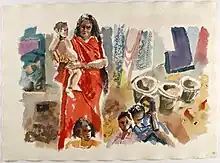 Aquarell Blick auf eine Kindergartengruppe – Sri Lanka