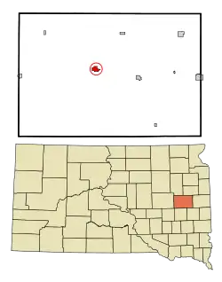 Lage von De Smet im Kingsbury County (unten) und in South Dakota (oben)