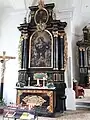 Altar in der Kirche St Luzius und Florinus mit dem Wappen der Capol, Huber und Flück in Walenstadt
