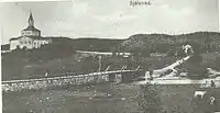 Die neue Kirche und die alte Brücke in Själevad zwischen 1876 und 1930