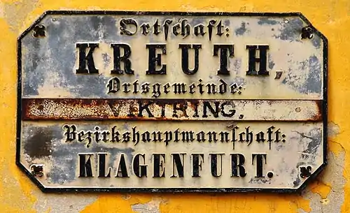 Österreich:Ortstafel in Kreuth, Österreich(Datum unbekannt)