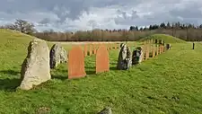 Die Schiffssetzung mit dem Runenstein links