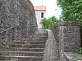 Blick vom Zwischenabsatz der Kleinen Steige auf die Bruder-Klaus-Kirche