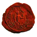 Kleines Fleckenssiegel von Bremervörde (in der Mitte der heilige Liborius), um das 14. Jahrhundert