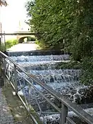 Müllheim:Gerinne unterhalb Wilhelm-straße;rechts oberhalb AnstauAbschlag Mühlkanal Henssler-mühle