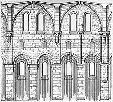 Aufriss der Mittelschiffwand der Zisterzienserklosterkirche Arnsburg (Rekonstruktion)