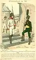 Frankfurter Truppen 1807 (links noch die alte weiße Uniform österreichischen Stils, rechts bereits die modernere französischer Art)