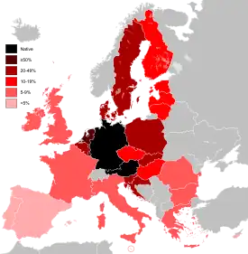 Thematische Karte der Kenntnis der deutschen Sprache in Europa
