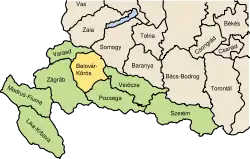Lage des Komitats Bjelovar-Križevci(Belovár-Kőrös/Belovár-Kreutz)